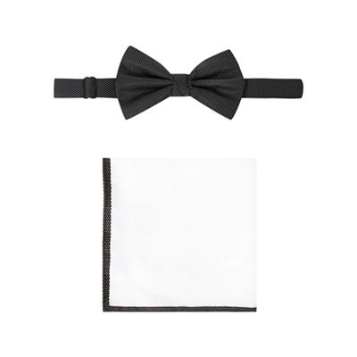 Black micro dot bow tie, pocket square and cufflink set